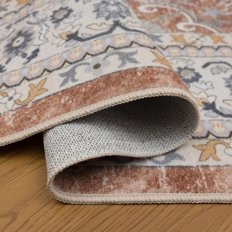 Dywan vintage INKA Ornament z Efektem Postarzenia Terakota 80 cm x 250 cm