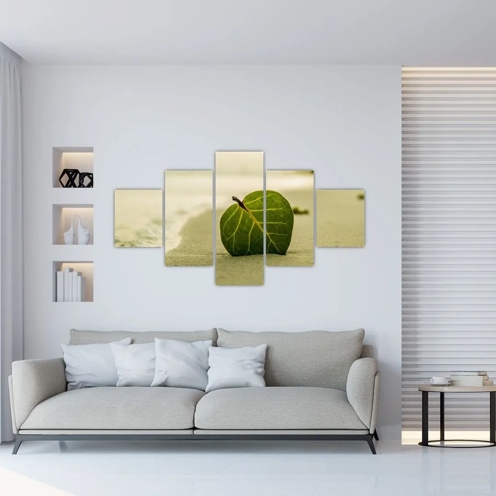Obraz liścia w piasku (125x70 cm)