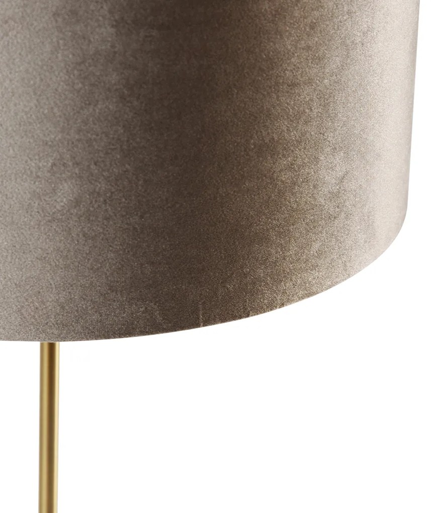 Lampa stołowa mosiężna z aksamitnym abażurem taupe 35 cm - Kaso klasyczny/Antyczny Oswietlenie wewnetrzne