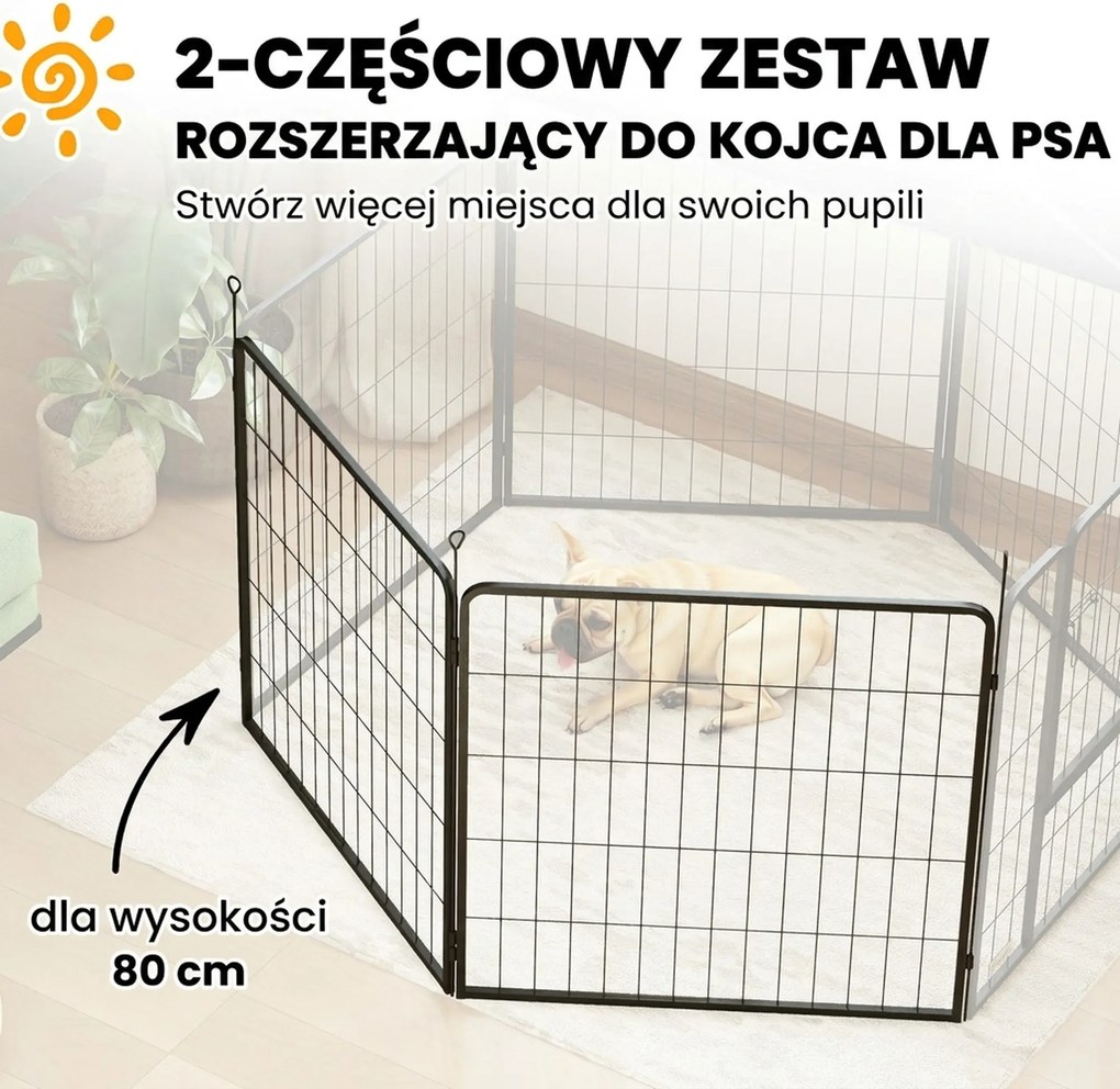 PawHut Zestaw 2 paneli rozszerzających dla kojca dla szczeniąt, Panele ogrodzeniowe, Plac zabaw dla zwierząt, Kojec dla psów ze stali, Czarny