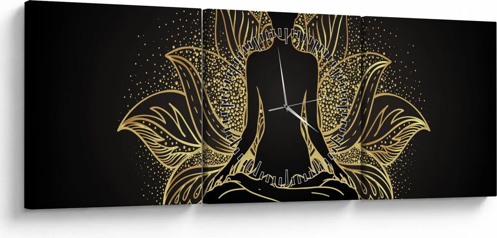 Obraz sylwetki w kwiecie lotosu (z zegarem) (90x30 cm)