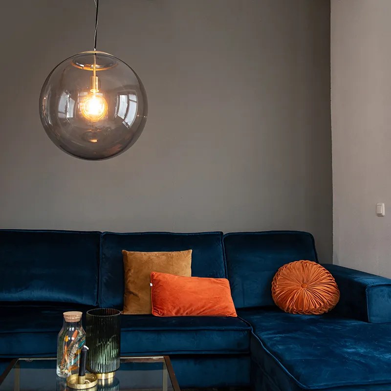 Nowoczesna lampa wisząca mosiężna z przydymionym szkłem 50 cm - Ball