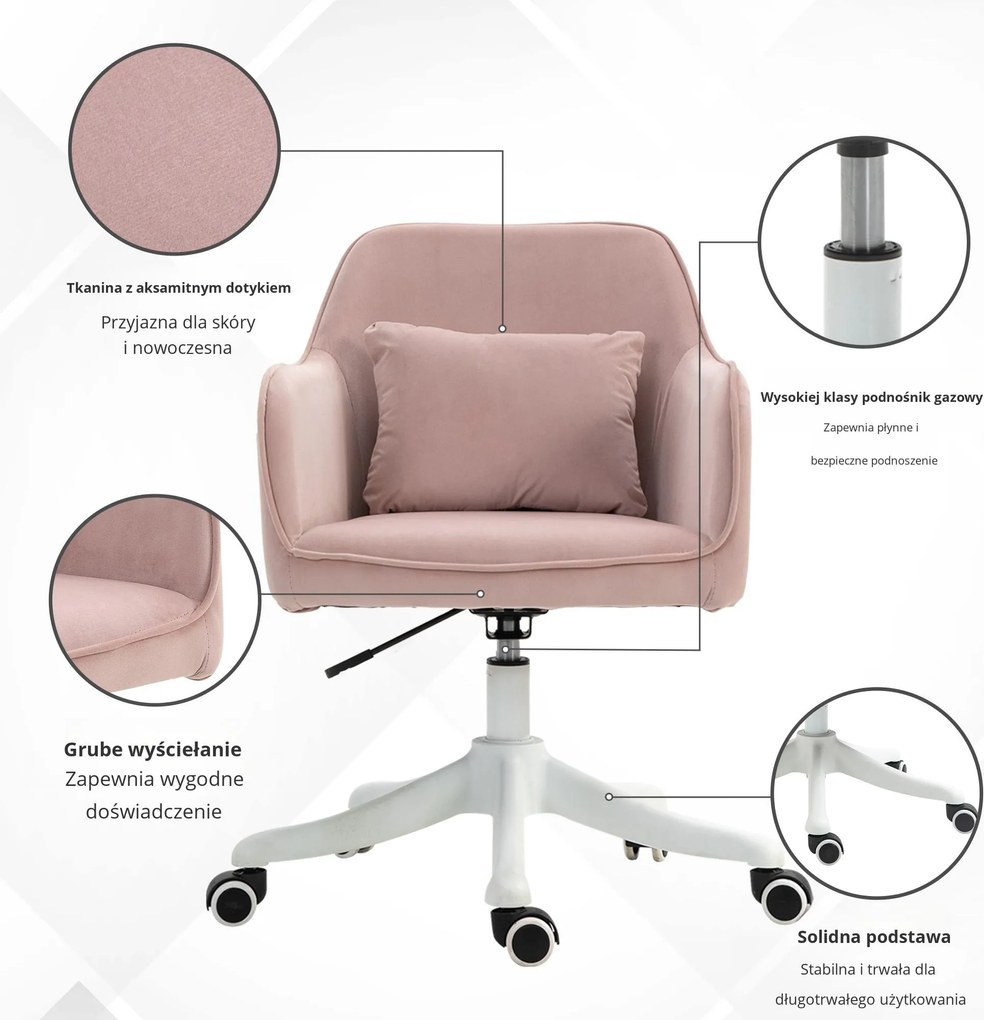 Vinsetto Fotel biurowy obrotowy z masażem funkcja wibracji aksamit różowy nowoczesny design | Aosom PL