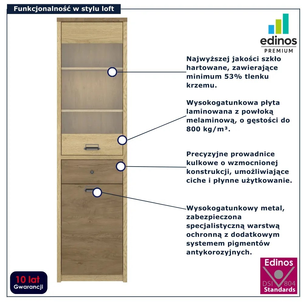 Wysoka witryna szklana dąb cremona + dąb lefkas K7-C32