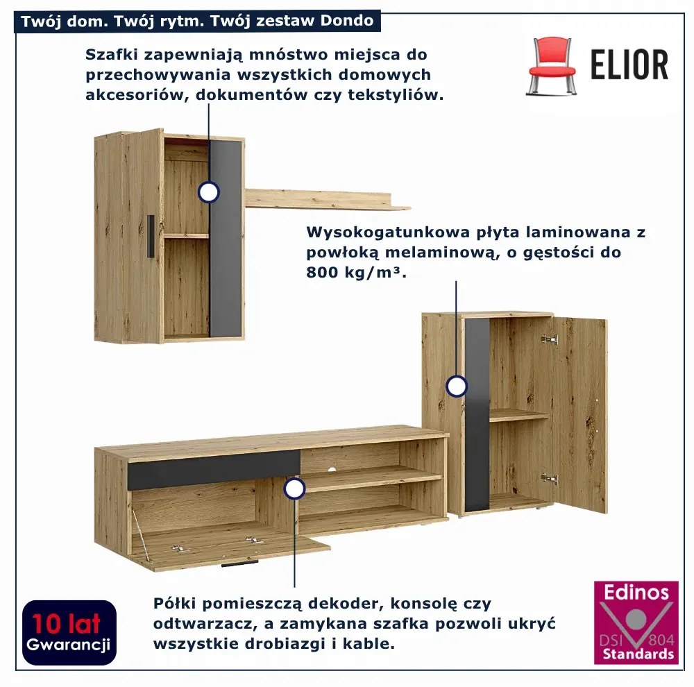 Nowoczesny zestaw mebli dąb artisan+czarny N6-E05