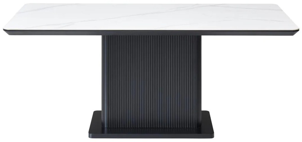 Stół do jadalni dla 6 osób z ceramiki i MDF - Efekt białego marmuru i Czarny - LAOMINIA