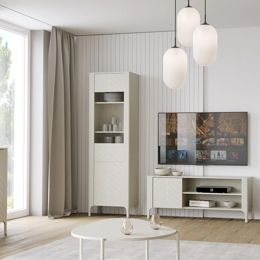 Witryna ALICANTE 197 x 60 cm, Stojąca witryna do Salonu, Kaszmir
