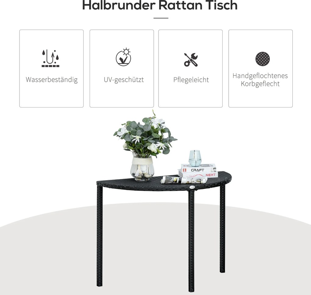 Outsunny Stół Balkonowy Ogrodowy Stolik Kawowy Polirattan Czarny Półokrągły Design i Funkcjonalność | Aosom PL