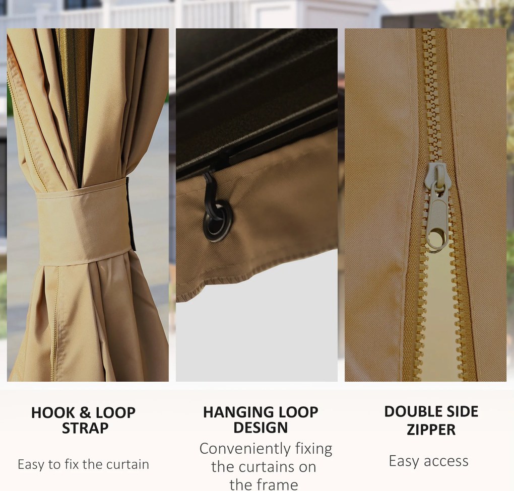 Outsunny Pawilon Ogrodowy, Namiot Imprezowy, Festynowy, 4 x Podwójne Ściany Boczne, Wodoodporny, 2 Haki na Latarnie, ok. 4 x 3 x 2,8 m, Brązowy