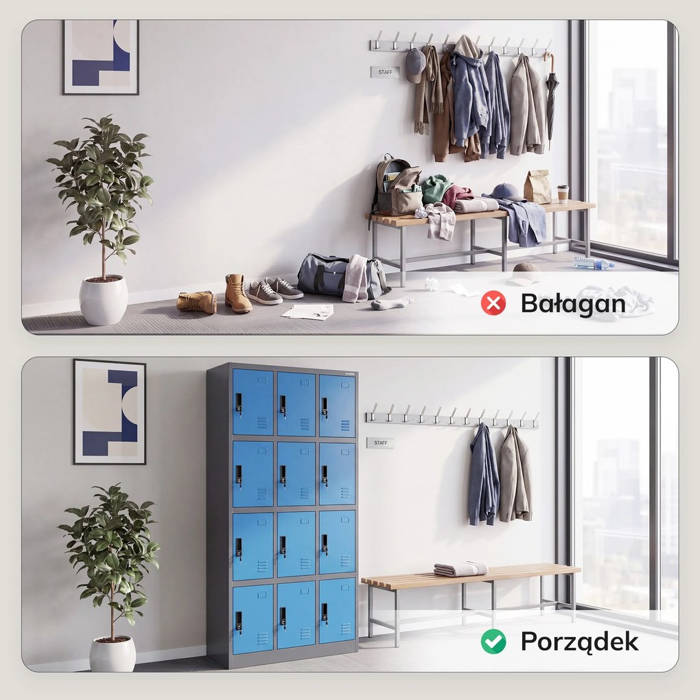 Szafka skrytkowa socjalna 12-skrytkowa antracytowo-niebieska, 900x1850x400 mm: MARCIN