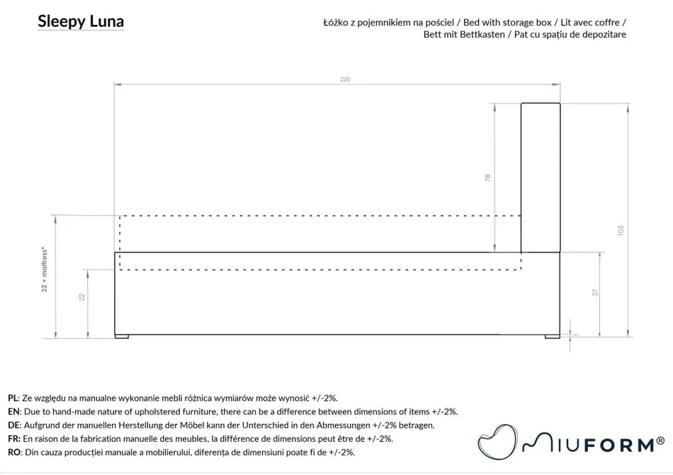 Beżowe tapicerowane łóżko dwuosobowe ze stelażem 140x200 cm Sleepy Luna – Miuform