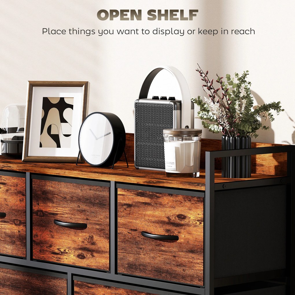 HOMCOM Komoda z Składanymi Szufladami z Tkaniny, Blat z Melaminy, Rama Stalowa, Brąz