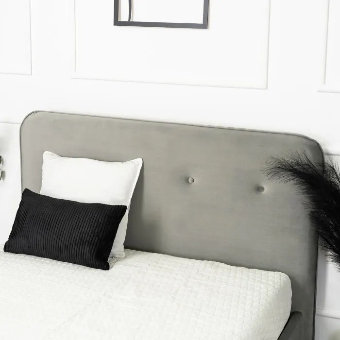 Łóżko Tapicerowane 120x200 cm ze Stelażem Jednoosobowe DENNIS Jasnoszare Welurowe