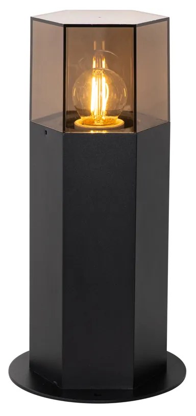 Zewnetrzna Lampa podłogowa zewnętrzna czarna z kloszem w kolorze dymu o sześciokątnym kształcie 30 cm - Denmark Nowoczesny Oswietlenie zewnetrzne