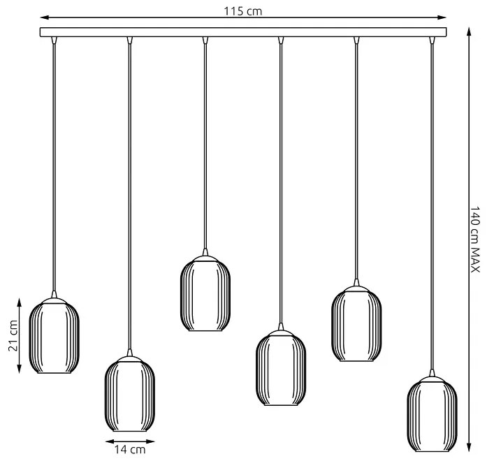 Loftowa wisząca lampa z sześcioma kloszami - D166-Cavisa