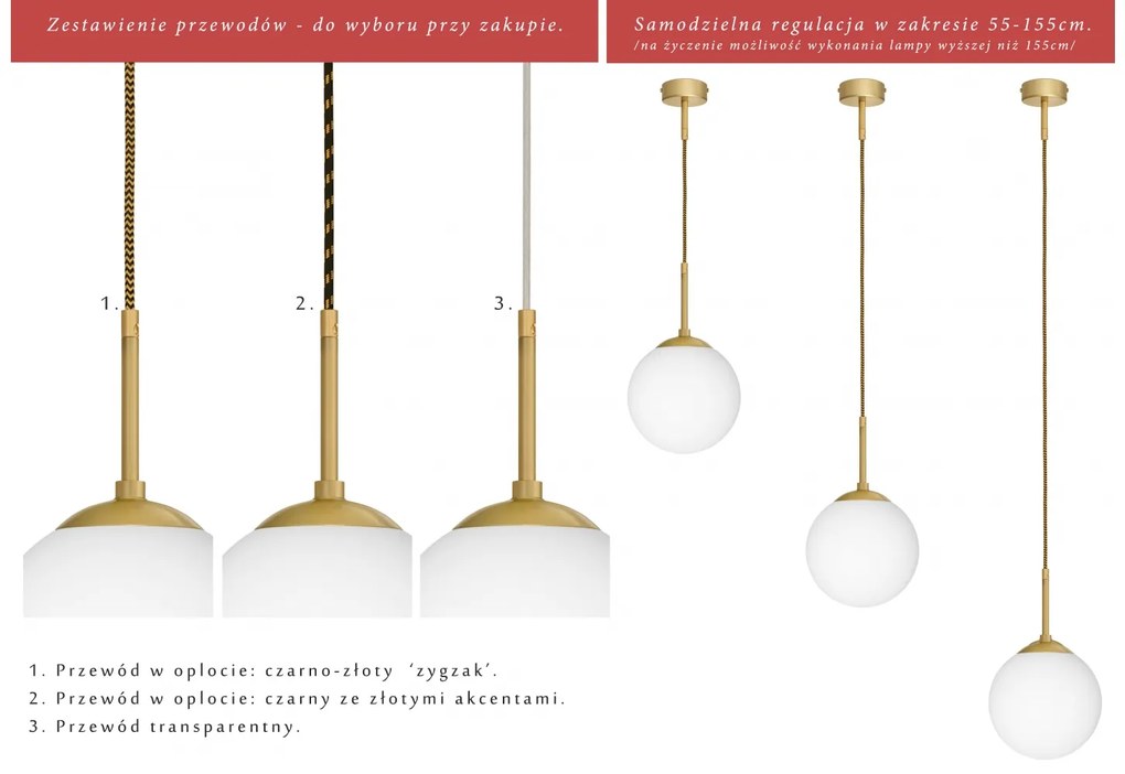 Nowoczesna złota wisząca lampa z kulą 20cm GP-S1GUD