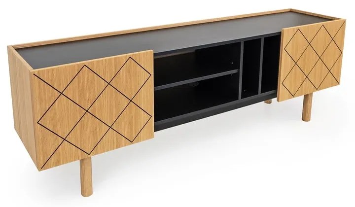 Czarno-naturalna szafka pod TV w dekorze dębu 175x60 cm Porto – Woodman