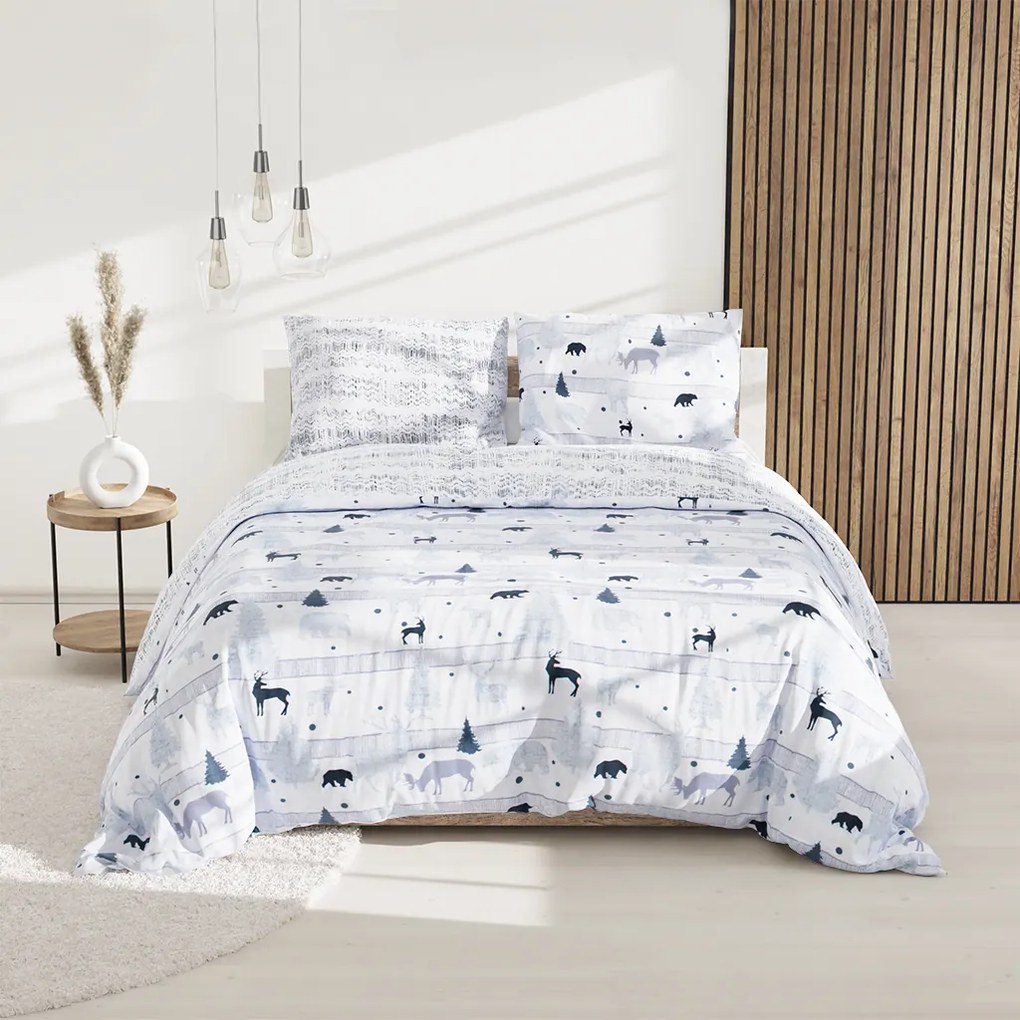 PrzytulneMieszkanie.pl PrzytulneMieszkanie.pl Bawełniana pościel Renforcé SOBI I DRZEWA biała Rozmiar pościeli: 70 x 90 cm | 140 x 200 cm