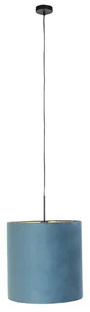 Lampa wisząca z abażurem z niebieskiego weluru ze złotem 40 cm - Combi klasyczny/Antyczny Oswietlenie wewnetrzne