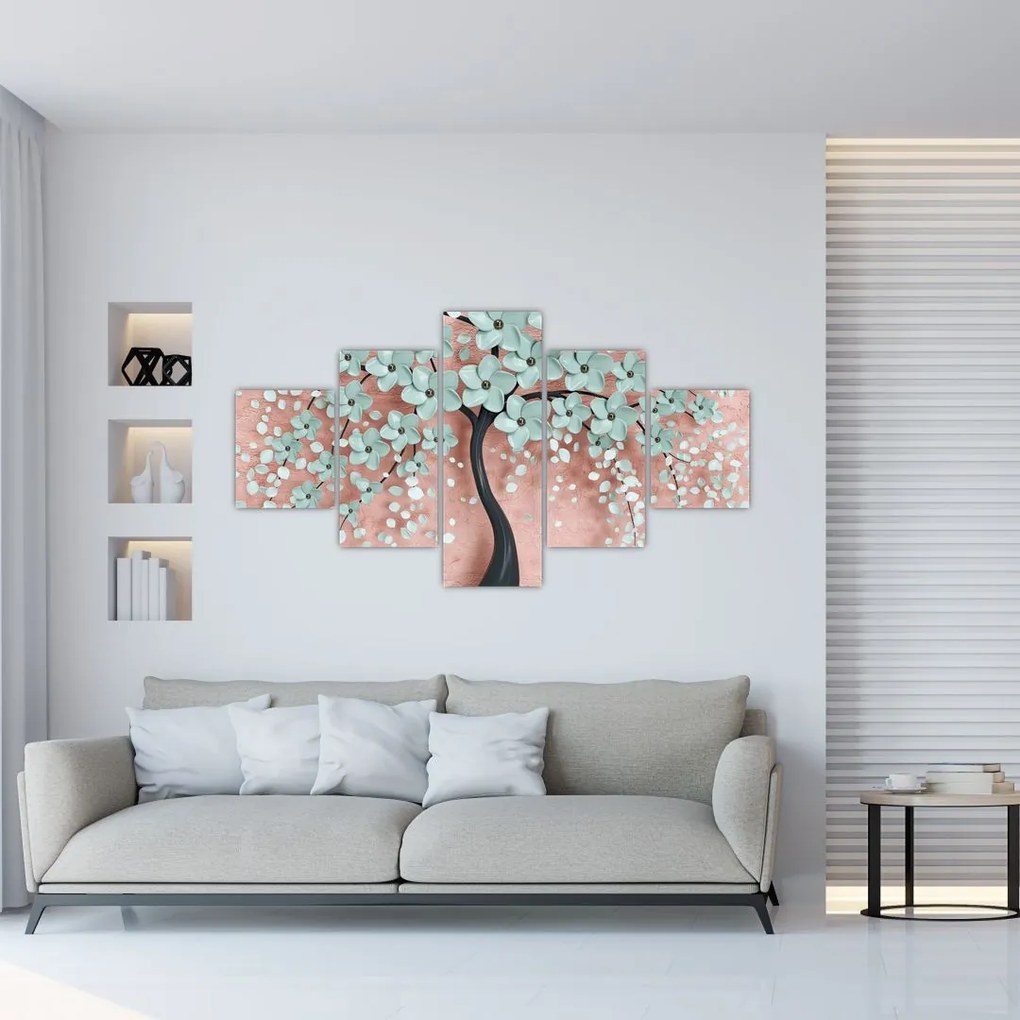 Obraz - Pastelowe niebieskie kwiaty (125x70 cm)