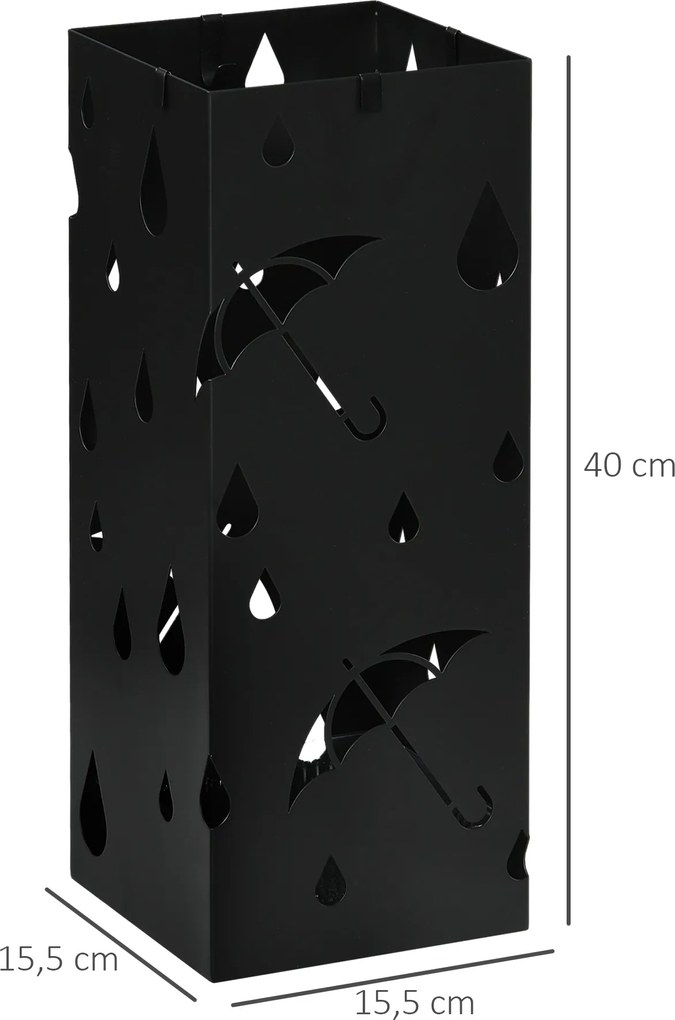 HOMCOM Stojak na Parasole, 4 Haczyki, Tacka Ociekowa, Stal, Czarny