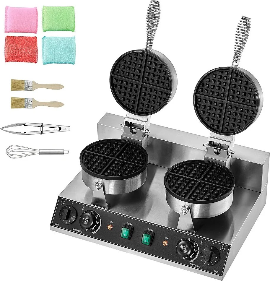 Gofrownica SucceBuy Komercyjna Okrągła Gofrownica z Podwójną Głowicą 2460 W, Nieprzywierająca