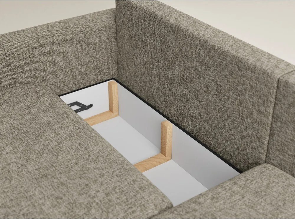 Brązowy rozkładany narożnik ze schowkiem z tkaniny szenilowej (prawostronny/z szezlongiem) Leon – Maison de Rêve