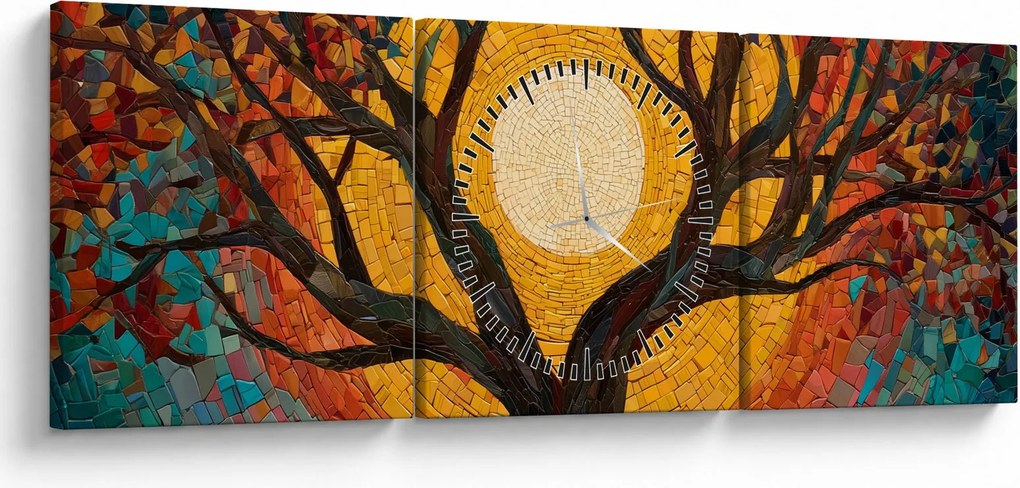 Obraz - Słońce w koronie drzewa życia (z zegarem) (90x30 cm)