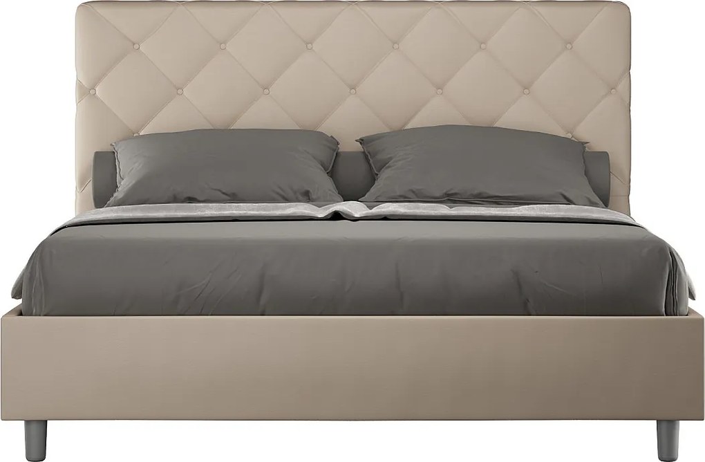 Łóżko bez stelaża tapicerowane 160x200 sztucznej skóry Szaro-beżowy Priya