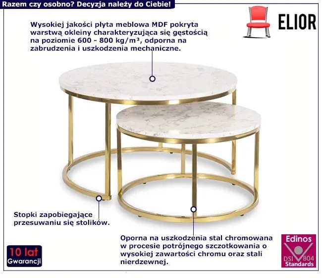 Zestaw 2 okrągłych stolików kawowych glamour - Nicles