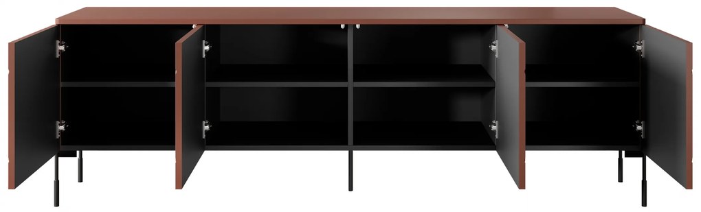 Szafka RTV czterodrzwiowa Sonatia na metalowych nogach 200 cm - burgund