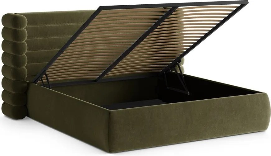 Zielone tapicerowane łóżko dwuosobowe ze schowkiem ze stelażem 180x200 cm Mount – Micadoni