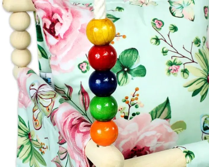 Huśtawka dziecięca drewniana w kwiaty T4-N95