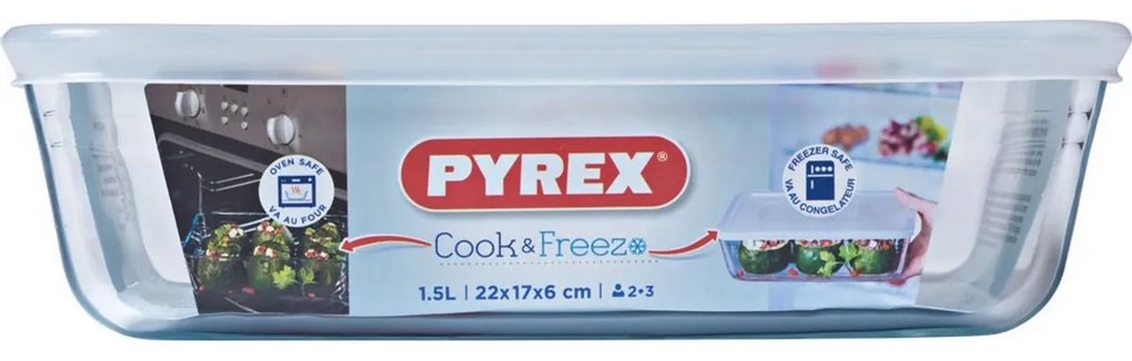 Pyrex Szklany pojemnik Cook & Freeze 1,5 l, 22 x 17 x 6 cm, 1,5 l