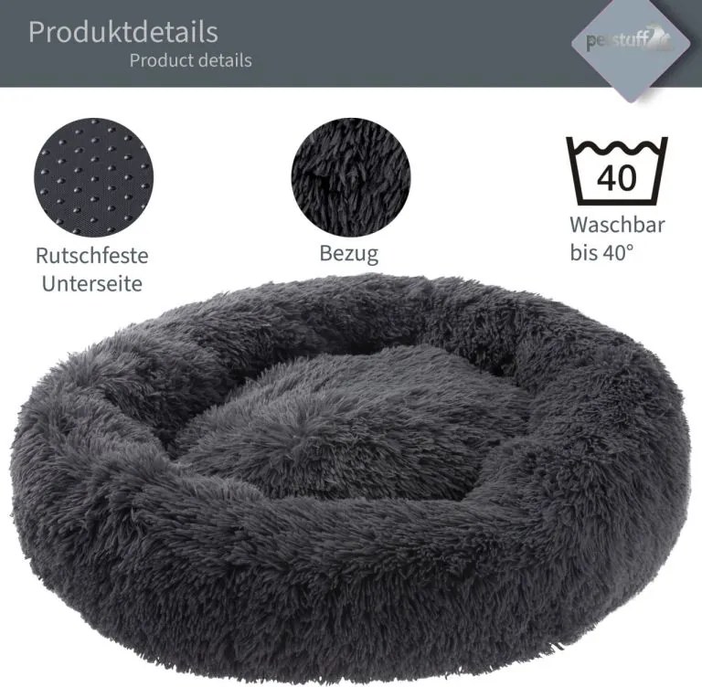Petstuff Legowisko dla psa, okrągłe, ciemnoszare, 60 cm