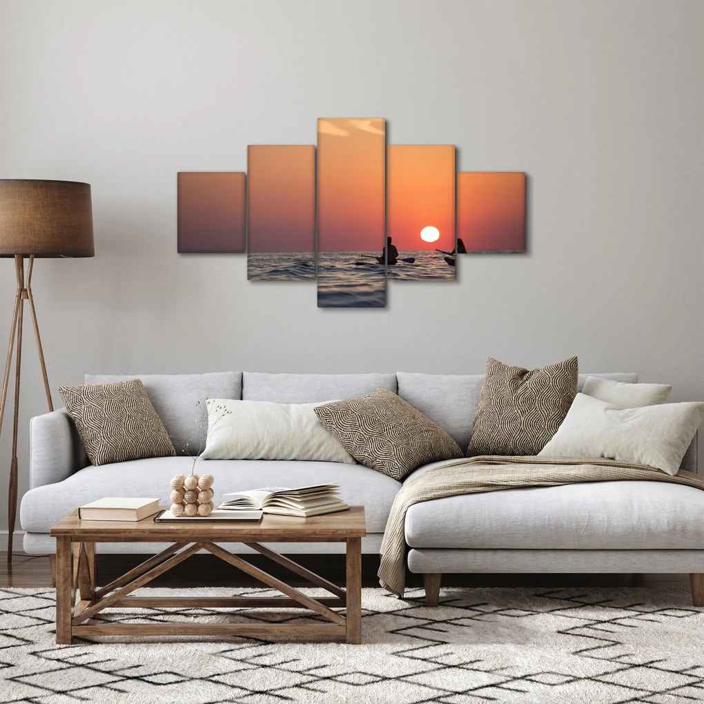 Obraz kajakarzy o zachodzie słońca (125x70 cm)