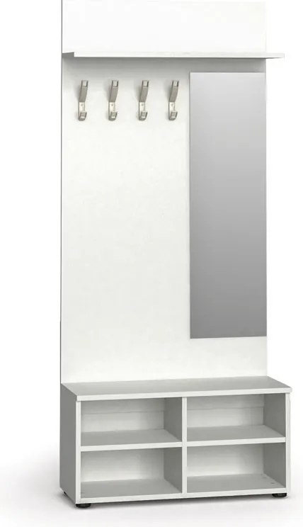 Garderoba z szafką na buty i lustrem HORIZONT, 4 haczyki, półka, biały