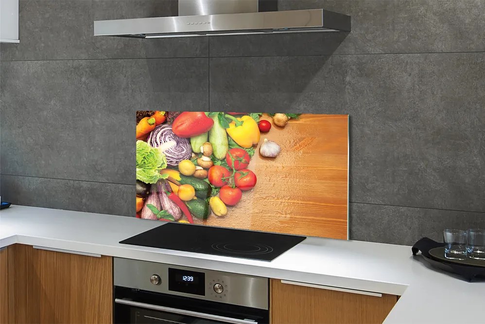 Szklany Panel Warzywna Kompozycja z Pieczarkami