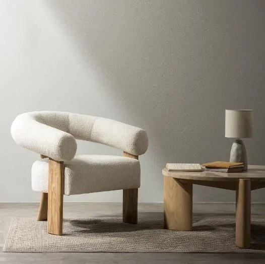 Kremowy designerski fotel KOKEI, dąb