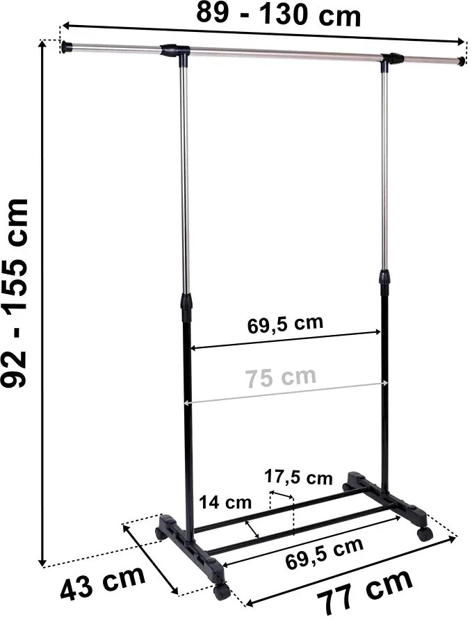 Regukowany czarny wieszak na kółkach M4-F88