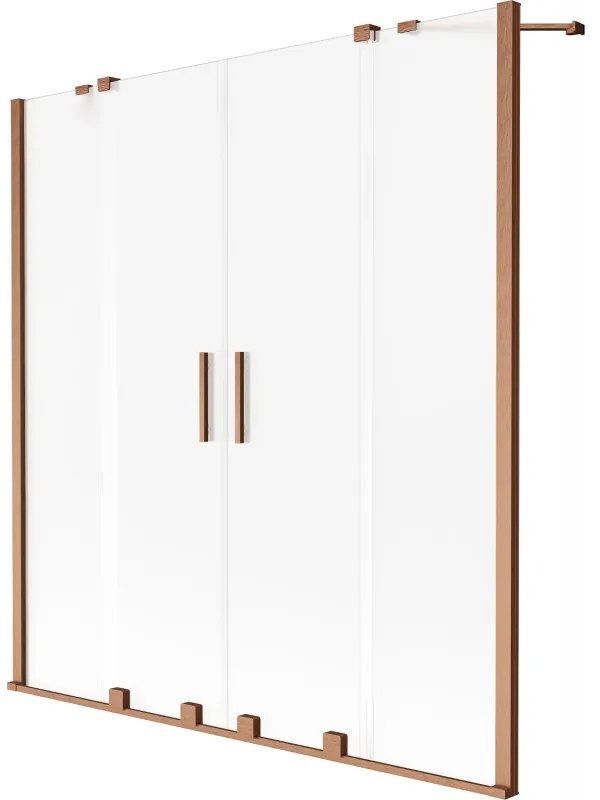 Mexen Velar Duo parawan nawannowy 2-skrzydłowy rozsuwany 150 x 150 cm, szron, miedź szczotkowana - 896-150-000-32-65