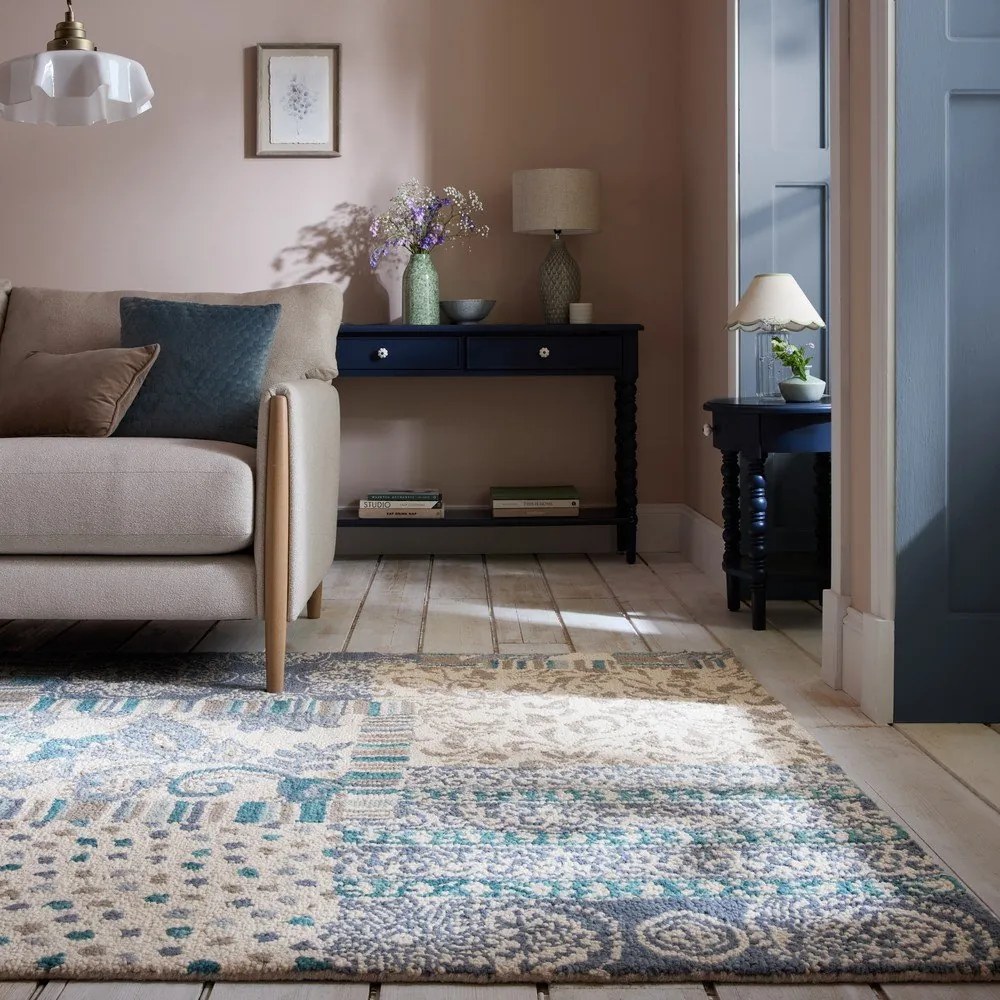 Niebiesko-beżowy wełniany dywan tkany ręcznie 200x290 cm Eloise Patchwork – Flair Rugs