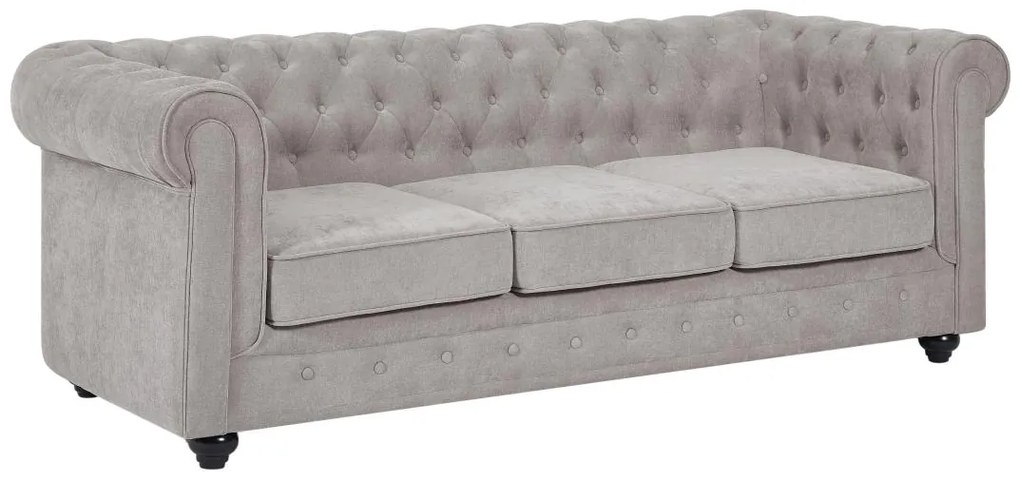 Kanapa 3-osobowa i 2 fotele z szarej tkaniny CHESTERFIELD