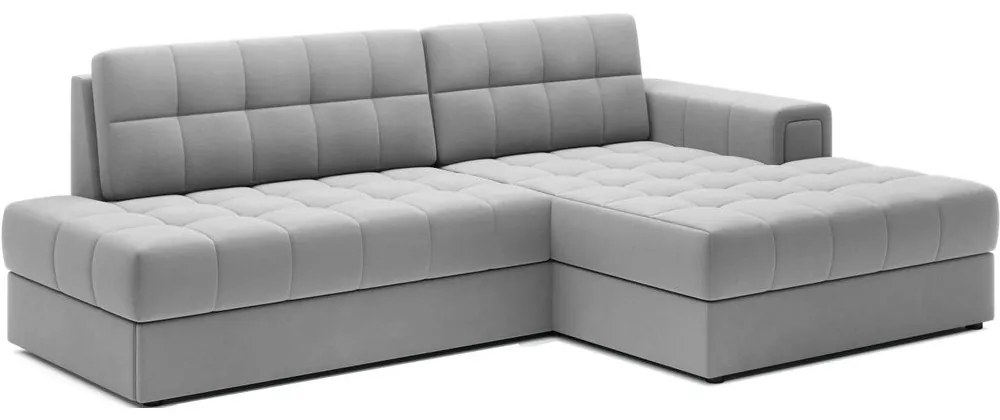 Szary aksamitny rozkładany narożnik (prawostronny/z szezlongiem) Blezalt – ELTAP