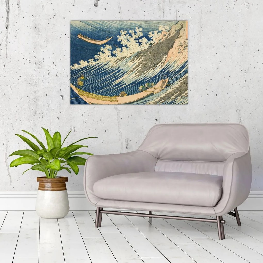 Obraz na szkle - Katsushika Hokusai, Fishing Boats at Choshi in Shimosa (Soshu Choshi) , reprodukcje (70x50 cm)