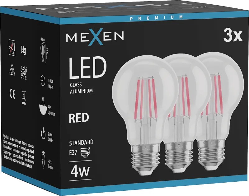 Mexen Vintis 3x żarówka filament LED E27, A60, 4W, 55 lm, red - L150-E27-04XX-45x03