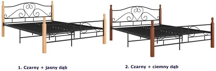 Łózko metalowe czarny + ciemny dąb 120x200 cm B8-W00
