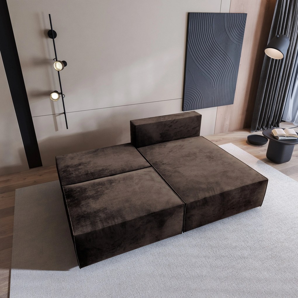 Masseno Narożnik FIORO z funkcją spania i pojemnikiem na pościel Narozniki L, Rozkładana sofa - Brązowy, MONOLITH 29