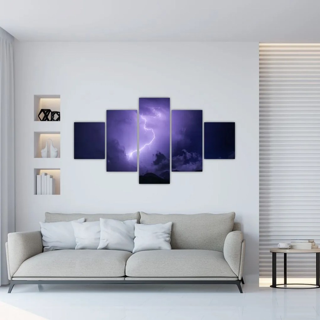 Obraz - fioletowe niebo i błyskawica (125x70 cm)