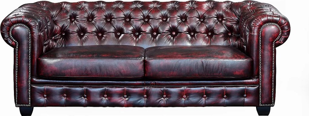 Komplet wypoczynkowy typu chesterfield 3+2+1 BRENTON 100% skóry bawolej - Kolor: cherry